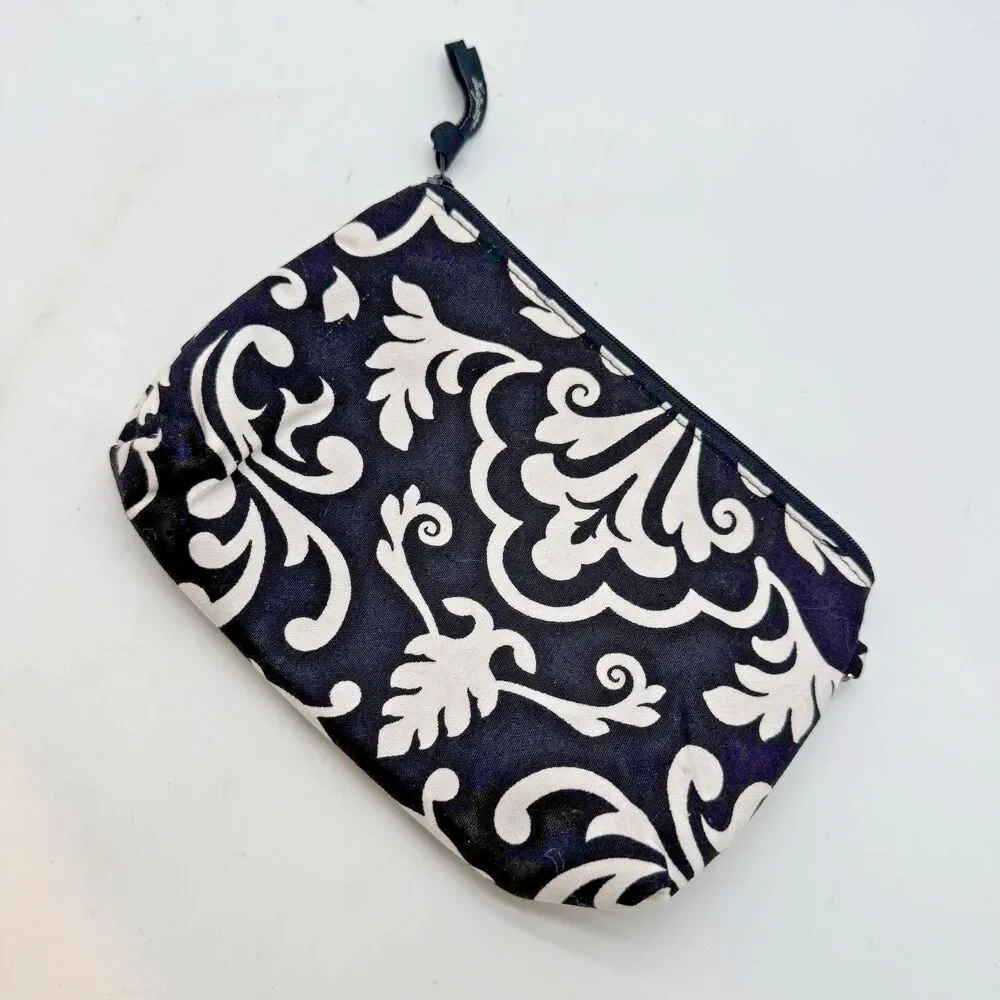 Thirty-One Mini Zipper Pouch Parisian Pop Black White Damask Top Zip Makeup Bag